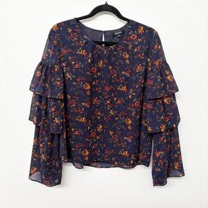 Madewell Floral Ruffle-Sleeve Women's Top Climbing Vine Pattern Size Large